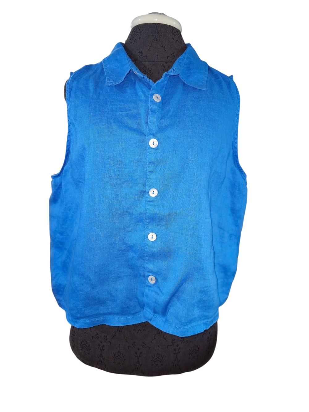 Joie 100% linen Bright Blue Sleeveless Button-Front Top M